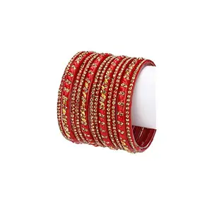 Somil Designer Glass Bangles/Kungan/Kada Set, Festival, Workplace, Party, Traditional, Designer, Ornamented with Stone, Red
