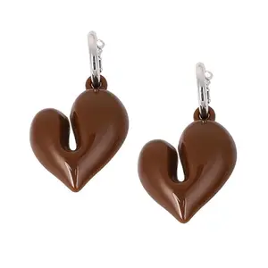 SOHI Women's The Fluid-Coeur Hoop Earrings For Casual Wear | Chocolate Brown Colour | Alloy Material | Push Back Closure | Metallic Earrings | Fashion Hoop Earrings For Women & Girls