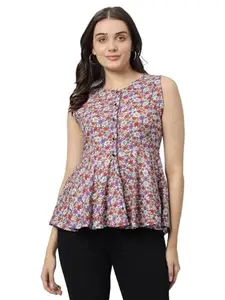 Fashion Senoraa Multicolor Printed I Women Top I Casual Top I Western Top I Girls Top I Rayon Top I Sleeveless Top I Round Neck Top I (X-Large, Multicolor)