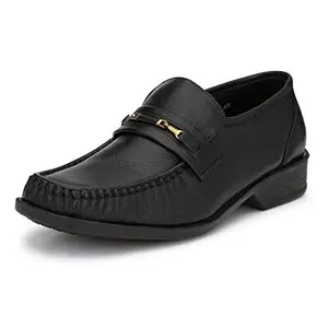 HITZ Men's Black Leather SLP On Comfort Shoes - 8