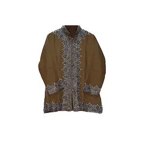 CRAFTBAZAR Kashmiri Woolen Embroidered Short Coat With Beautiful Embroidery (Size-S) (Olive Green)