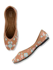 DESI COLOUR Flat Footwear/Mojari/Punjabi Jutti/Bellies for Women - Brown Floral