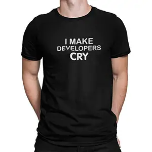 DUDEME I Make Developers Cry T-Shirt, 100% Cotton T-Shirts for Programmer, Coding, Developer, Software Mens, Round Neck T Shirts for Women, Half Sleeve Tshirt for Men (Black, Medium)