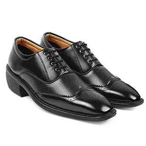 Baxxico Men's Elevator Height Increasing Black Formal lace-Up Full Brogue Shoes- 5 UK (BAXA716-Black)