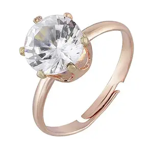 Memoir Gold plated Big CZ Solitaire Free Size Finger ring Women Proposal, Engagement wedding finger ring