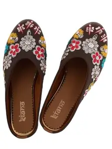 Kiana House OF Fashion Kiana Women's Brown Canvas Embroidered Round Shape Ethnic Bellies-KIMJ168-BRN-37