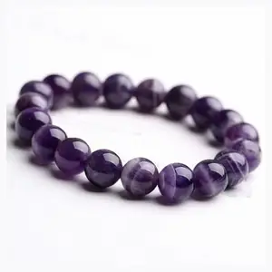 Amethyst Bead Bracelet for Women & Men – Natural Healing Crystal Bracelet – 8mm/10mm/12mm Round Gemstone Beads – 7.5 Inch Stretch Bracelet – Stress Relief, Spiritual Growth, Energy Balancing Jewelry (8 mm)
