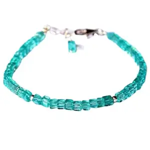 LKBEADS Apatite Bracelet with Silver Plated Clasp – 3.5mm Cube Beads – Smooth Cut – 7 inch – Healing, Fashion, Gift, Spiritual, Yoga|LK_STACK_00526