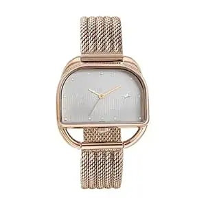Fastrack Style Up Quartz Analog Silver Dial Rose Gold Stainless Steel Strap Watch for Girls