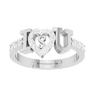 Kanak Jewels I Love you S Letter Silver Adjustable Valentine Latest American Diamond Freesize Fancy Heart Initial Alphabet for Girls Couple Girlfriend Women Brass Cubic Zirconia Silver Plated Ring