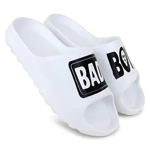 Pampy Angel Zig Zag BadBoyyy Men's Flip Flops Slides Back Open Household Comfortable Slippers White,7 (UK/India)