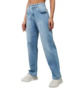 Miss Chase Women's Wide-Leg Fit High Rise Stretchable Denim Jeans (MCSS24DEN59-10-158-30, Light Blue, 30)