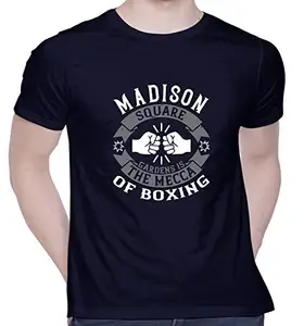 CreativiT Graphic Printed T-Shirt for Unisex Madison Square Gardens is The Mecca of Boxing Tshirt | Casual Half Sleeve Round Neck T-Shirt | 100% Cotton | D00443-1788_Navy Blue_Medium