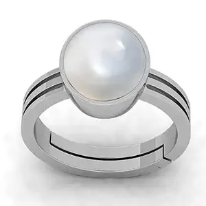 LMDPRAJAPATIS 8.25 Ratti / 7.50 Carat Natural Pearl Stone Silver Adjustable Ring For Men And Women