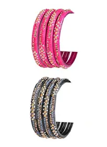 Colorful Glass Bangles/Kada Set Ornamented with Colourful Chips & Beads_kJ139 (AnBang-CS2.b_bang)