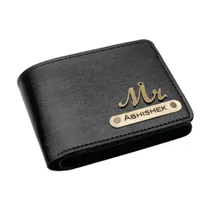 NAVYA ROYAL ART Men's Leather Wallet with Personalised Name with Logo, Black Color