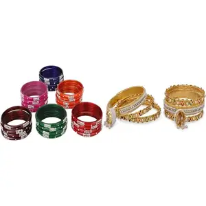 Somil Combo Bangles Set For Women & Girls | Multi-Color Chudi | Wedding, Festival, Daily & Occasion Use, Pack Of 26, Multicolor, Golden -A205