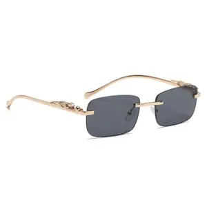 Visit the Dervin Store Dervin Leopard Decorated Arms Rimless Rectangle Sunglasses for Men and Women