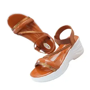 UNIQUE INDIAN ART Women's Comfortable Casual Wedges Sandal for Wedding Party(Orange-9)