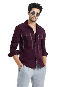 SNITCH hawky Maroon Spread Collar Solid Slim Fit Shirt