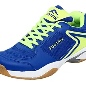 FOOTFIX Badminton Shoes, Badminton Shoes for Men, Non-Marking Shoes for Badminton, Blue-Parrot Green Super Model Shoes (Numeric_7)