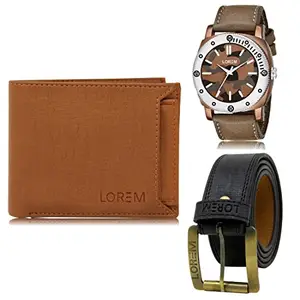 LOREM LOREM Mens Combo of Watch with Artificial Leather Wallet & Belt FZ-LR53-WL03-BL01