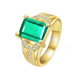 AKSHITA GEMS Certified Natural AA++ Quality 10.00 Carat Emerald Panna Gold Plated Astrological Purpose Adjustable Ring for Women's and Men's