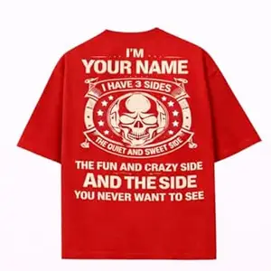 Crafted Signature Back Print Pure Cotton Graphic Print Round Neck Half Sleeves Fit Unisex T-Shirt Featuring Viking Warrior Design “Never Underestimate The Power Your Name”(BKP-01-TS-3 Side)