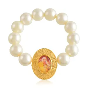 Superstore18 Brass Gold plated White Beads picture Guruji Bracelet hindu spiritual Men Women (SST6697BLRM)