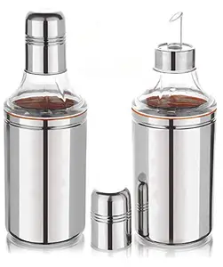 Kuber Industries 2 Pieces Stainless Steel Oil Dispensers for Kitchen use with Sharp Finish, Slim, Look 500 Ml,Silver-KUBMARTK10320