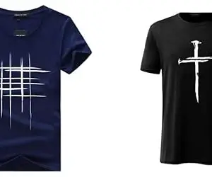 ATTITUDE START OF FASHION Men's Regular Printed T-Shirt with Half Sleeves Pack of 2 (Navy Blue-Black) (Large)