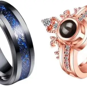 Men Valentine Smart Temperature Combo Ring Silver & Black (IR9766)