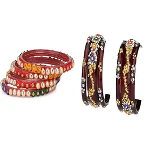 Somil Glass Bangle Combo | Bangles Set For Women | Suitable For Party, Puja & Daily Look, Pack Of 10, Multicolor, Maroon -Q394