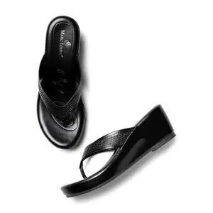 Marc Loire Women's Slip-On Smart Casual Heeled Wedges Fashion Sandal for All Occasion (Black, 7)