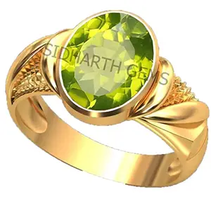 SIDHARTH GEMS 12.00 Ratti Certified Natural Green Peridot Gemstone Gold Plated Adjustable Panchdhatu Ring/Anguthi for Men and Women Lab Approved