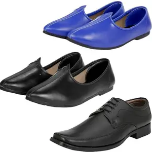 Vitoria Lace up Shoes for Men | Shoes for Men with PU Sole | Comfortable & Lightweight |Durable & Trendy Design | Color : Black-Blue | Size : 6, XTN_1002Blk_JuttiBlkBlu_6