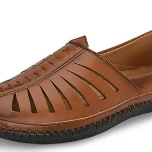 Karaddi 5082 Men's Loafer Stylish Ethnic Peshawari Nagra Mojadi Sherwani Sandals Wedding Latest Kolhapuri Brown Tan Black Shoes for Men Size 7 UK