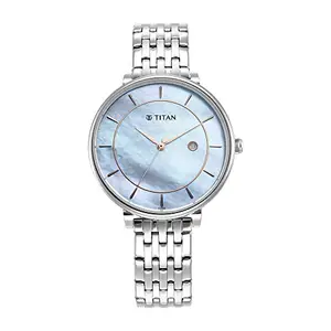 Titan Workwear Quartz Analog with Date Mother of Pearl Dial Silver Stainless Steel Strap Watch for Women - NT2673SM01