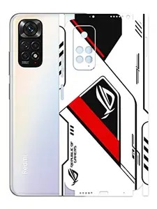 AtOdds - Redmi Note 11 Mobile Back Skin Rear Screen Guard Protector Film Wrap (Coverage - Back+Camera+Sides) (Rog Red)