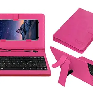 ACM Keyboard Case Compatible with Leagoo S8 Mobile Flip Cover Stand Plug & Play Device for Study & Gaming Pink
