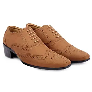 fasczo-Mens Suede Height Increasing Casual Oxford Brogue Shoes All Occasions Tan