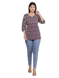Amrira Crafts Women's Rayon Printed Short Kurti Stylish Kurta for Women Trendy Short Kurta for Daily & Office Wear PR1