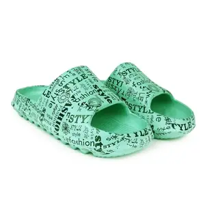Pampy Angel Zig Zag Style Women's Flip Flops Slides Back Open Household Comfortable Slippers Green,41 (Euro)