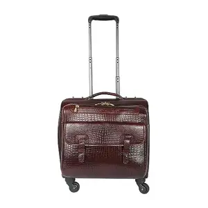 Charpe Leather 4 Spin Wheel Weekender Travel Cabin Size Laptop Trolley Bag | Men Women (Brown)