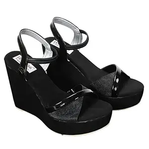 YASHU ENTERPRISES Women Glitter Wedge Heel Sandal 41 EU (Article Number 024_Black)