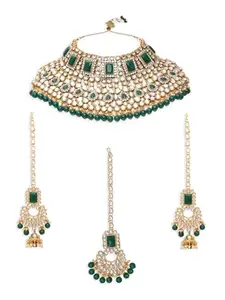 OOMPH Jewellery Green Kundan Jadau Necklace Set - Wedding Wear - for Women & Girls