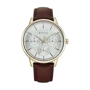 Titan Urban Magic Quartz Multifunction Silver Dial Brown Leather Strap Watch for Men - NT90133WL01
