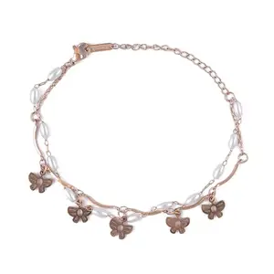 Novellas A Two-tiered Rose Gold Bracelet With Pearls And a Charming Bow, Finished With Anti-Tarnish Polish Latest | Trendy | Fancy | Stylish | Birthday & Anniversary Gift