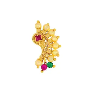 WHP JEWELLERS Tanvi Yellow Gold Nath for Women | Womens Aesthetic & Stylish 18 KT Gold Nath | Gold Fashion Jewellery for Women | Great for Gifting