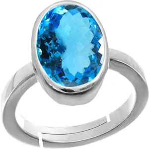 Anuj Sales Certified 18.00 Ratti 17.50 Carat Special Quality Blue Topaz Free Size Adjustable Ring Silver Plated Gemstone by Lab Certified(Top AAA+) Quality for Man or Women